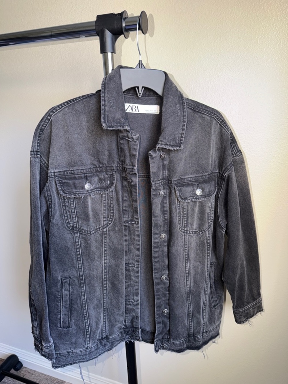 ZARA Washed Black Denim Trucker Jacket
